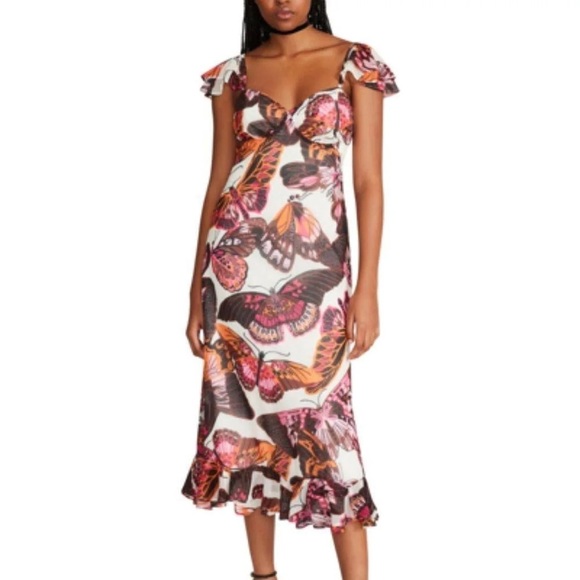 BETSEY JOHNSON Pepper Butterfly-Print Midi Dress - Picture 1 of 9